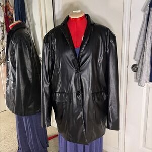 PRETTYLITTLETHING Black Faux Leather Blazer Jacket Women's Size S Button Front
